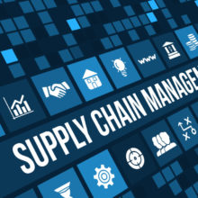 Supply chain management concept image with business icons and copyspace.